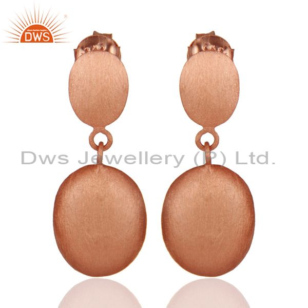 Rose Gold Plated Solid Sterling Silver Brush Finished Designer Earrings