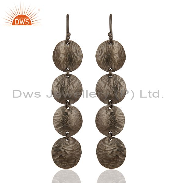 Black Rhodium Plated Sterling Silver Disc Design Dangle Linear Earrings