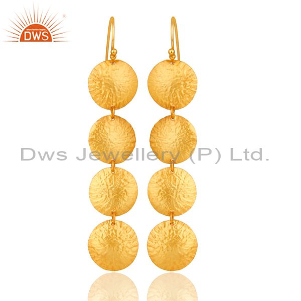 18K Gold Plated Sterling Silver Hammered Disc Earring Dangle Earring