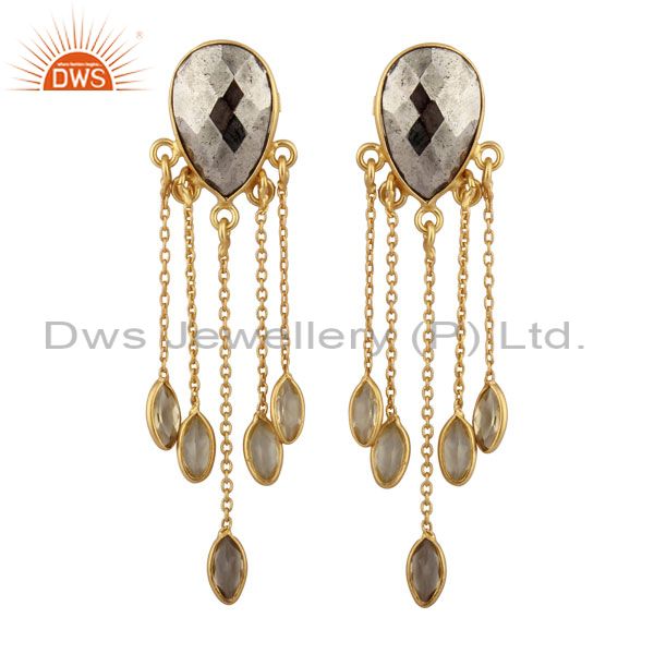 22K Yellow Gold Plated Sterling Silver Pyrite And Lemon Topaz Chandelier Earring