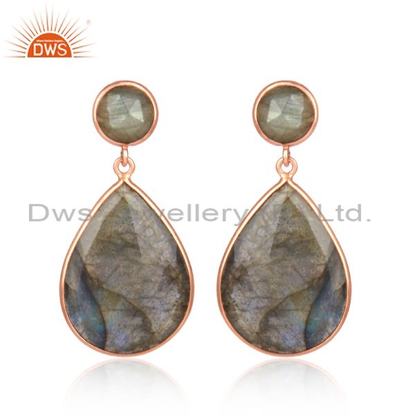 Labradorite Set Gold On Silver Pear Shaped Classic Earrings