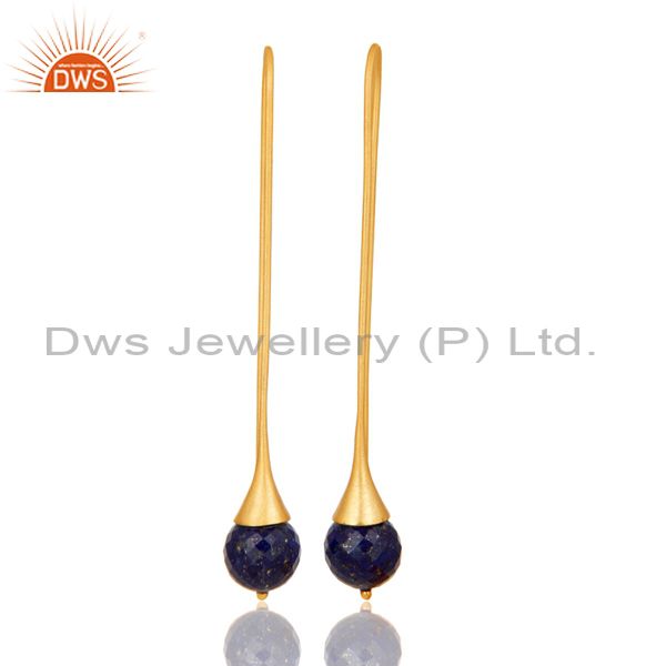 18K Gold Plated Sterling Silver Handmade Faceted Lapis Lazuli Dangle Earrings