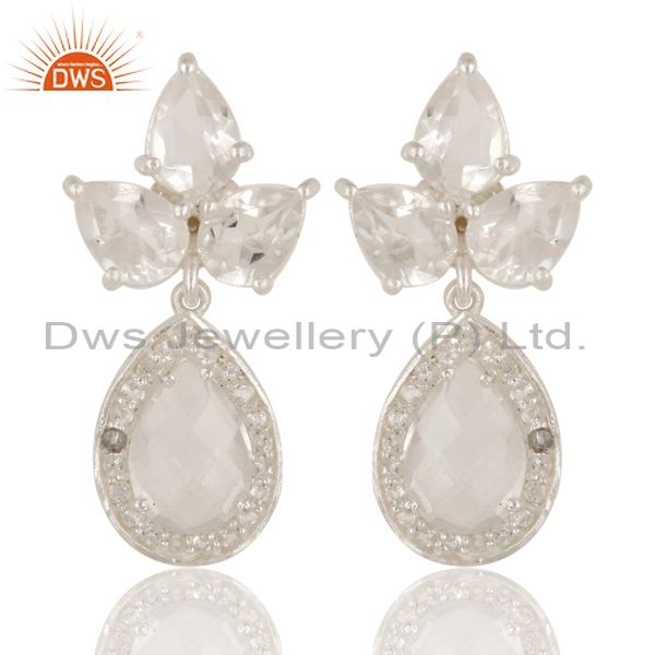 925 Sterling Silver Crystal Quartz And White Topaz Cluster Dangle Earrings