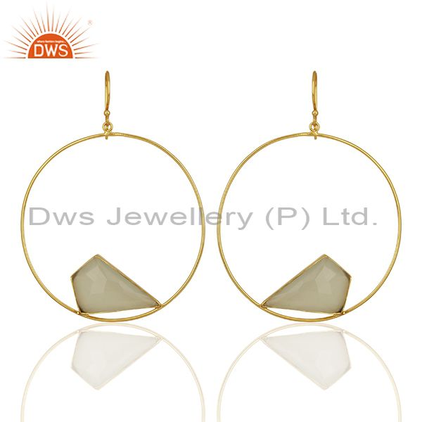 White Chalcedony Gemstone Gold Plated Brass fashion Earrings Supplier
