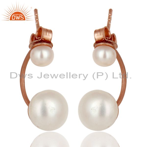 18K Rose Gold Plated Sterling Silver Natural Pearl Designer Post Stud Earrings