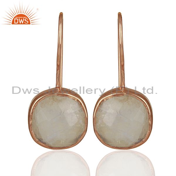 Rainbow Moonstone Rose Gold Plated 925 Silver Drop Earrings Jewelry