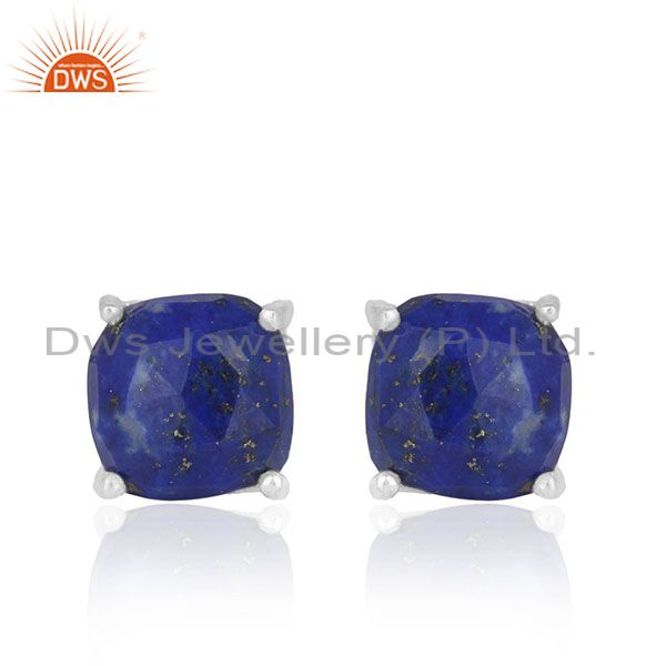 Lapis Lazuli Gemstone 925 Silver Handmade Custom Stud Earrings Manufacturer