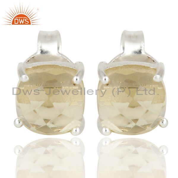 925 Sterling Silver Cushion Cut Lemon Topaz Prong Set Gemstone Stud Earrings