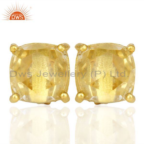 14k Yellow Gold Plated 925 Sterling Silver Lemon Topaz Stud Earring Jewelry