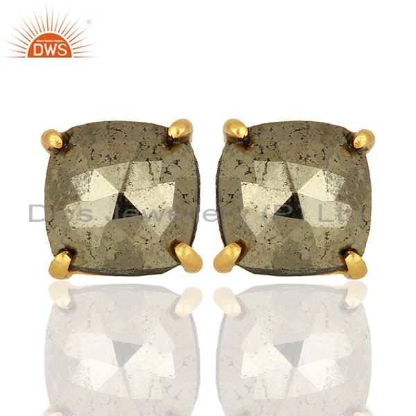 Gold Plated Pyrite Gemstone Stud Earrings Jewelry Wholesale Supplier