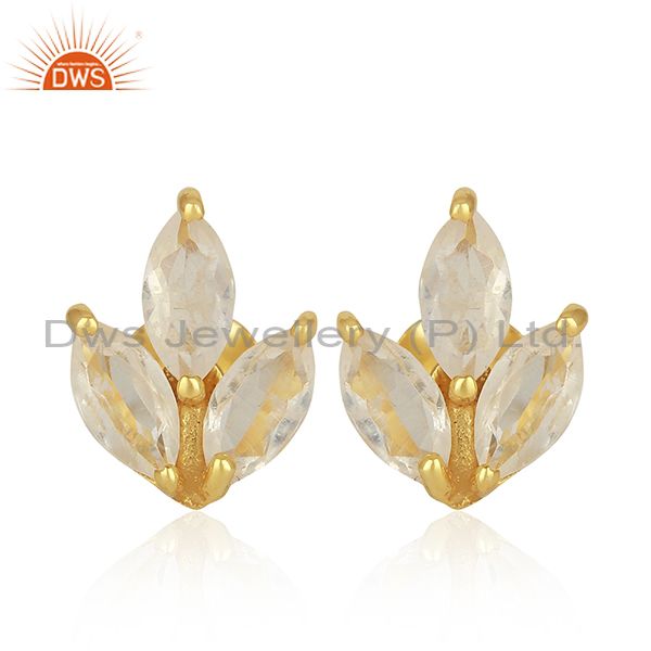 Crystal Quartz 925 Sterling Silver Gold Plated Stud Earrings Wholesale Suppliers
