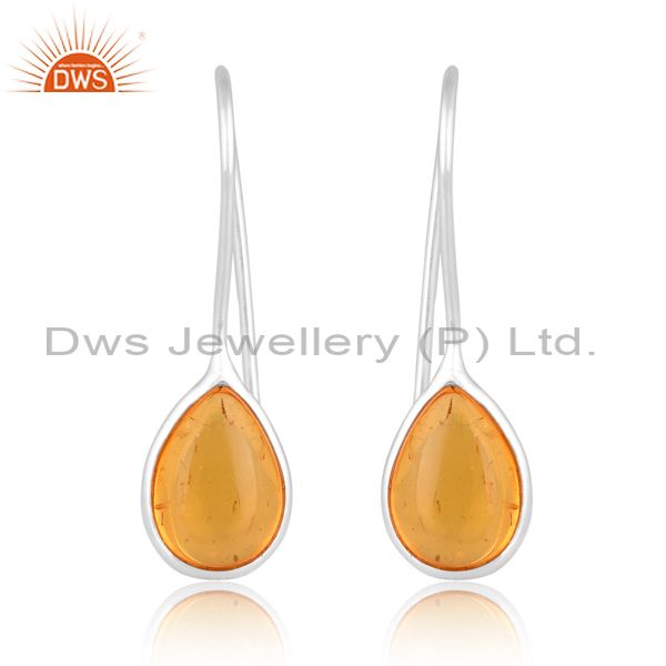 Amber Cultured Plain Briolette Pear Sterling Earring