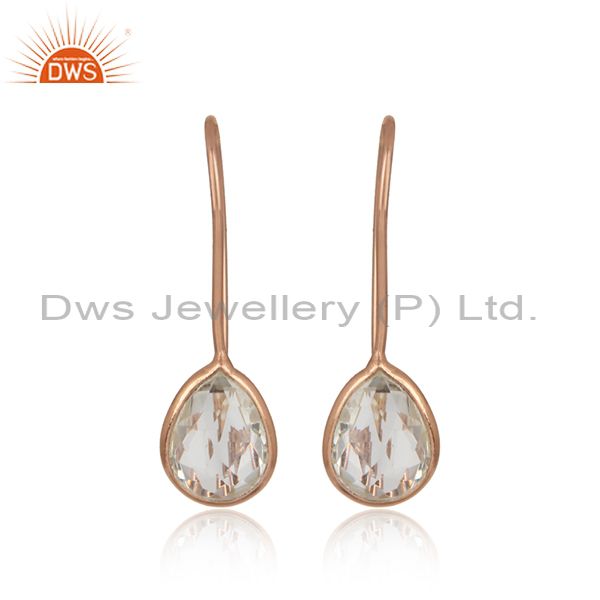 Crystal quartz rose gold on silver handmade earring jewelry