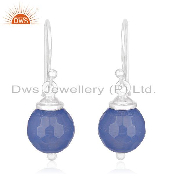 Blue Chalcedony Gemstone 92.5 Sterling Fine Silver Drop Earrings Manufacturers