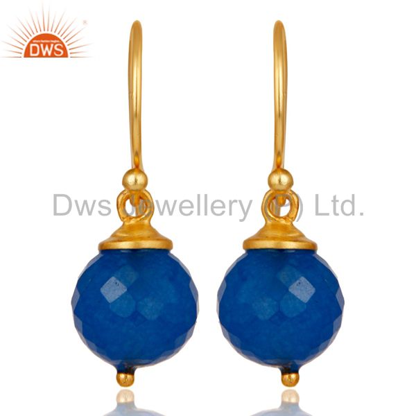 18K Gold Plated 925 Sterling Silver Dyed Blue Chalcedony Drops Earrings Jewelery