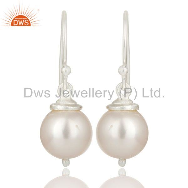 925 Sterling Silver Natural White Pearl Dangle Hook Earrings For Womens