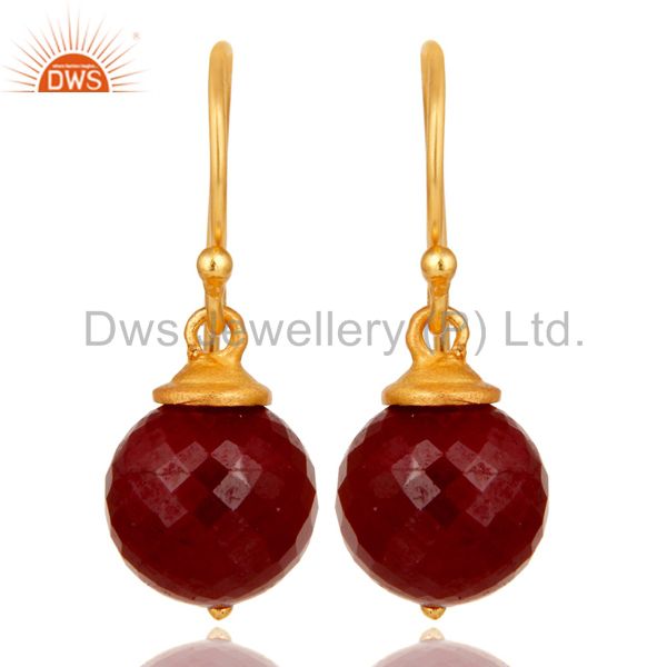 18K Gold Plated Sterling Silver Natural Ruby Dangle Hook Earrings For Womens