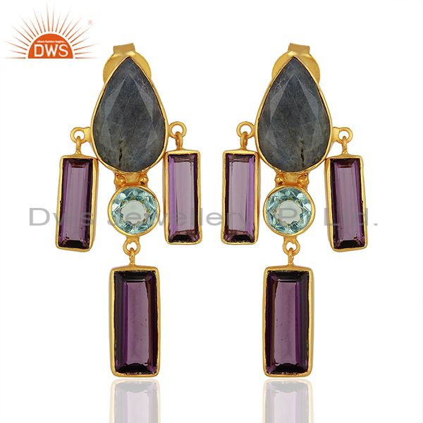 Hydro Amethyst Gemstone Brass Fashion Earrings Jewelry Manufacturer