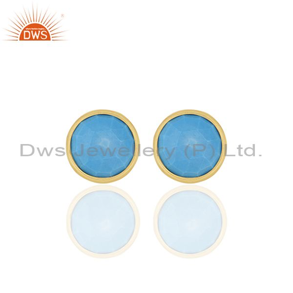 Turquoise Round Gemstone 92.5 Silver Stud Earrings Manufacturer