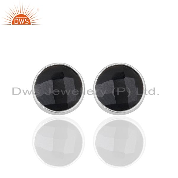 Black Onyx Round Gemstone 925 Silver Stud Earring Jewelry Manufacturer