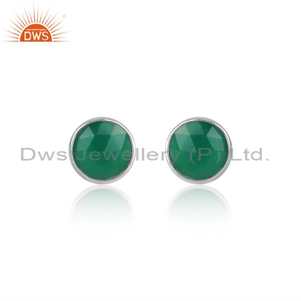 Round Green Onyx Gemstone 925 Silver Stud Earrings Jewelry Wholesale