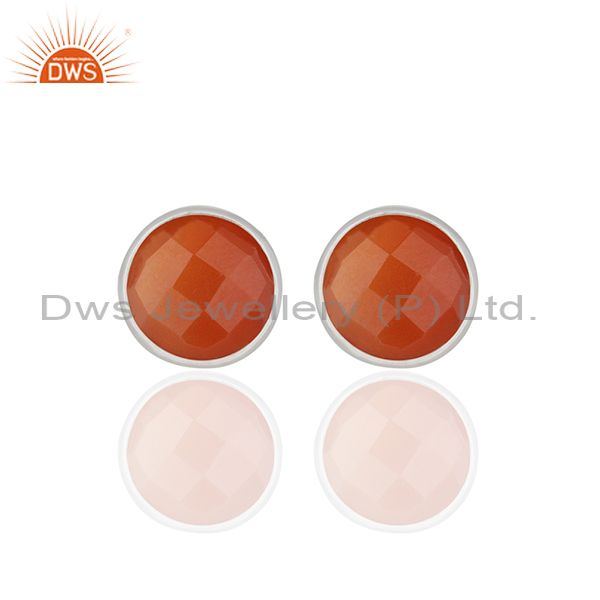 Red Onyx Gemstone Sterling Silver Round Stud Earrings Manufacturer