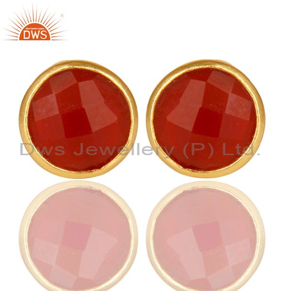 18K Yellow Gold Over Sterling Silver Red Onyx Gemstone Stud Earrings