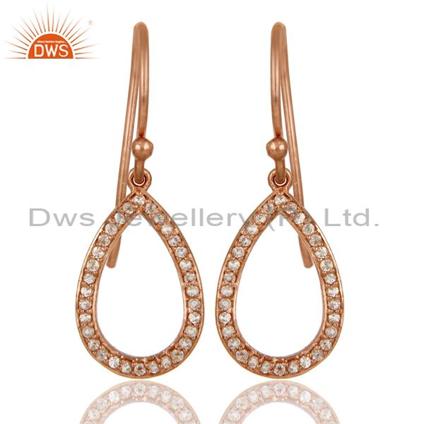 18k Rose Gold Plated Pear Cut 925 Sterling Silver Drop Earrings with White Topaz