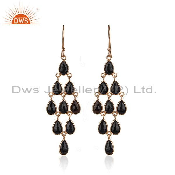 Rose Gold Plated 925 Silver Black Onyx Gemstone Dangle Earrings Manufacturer