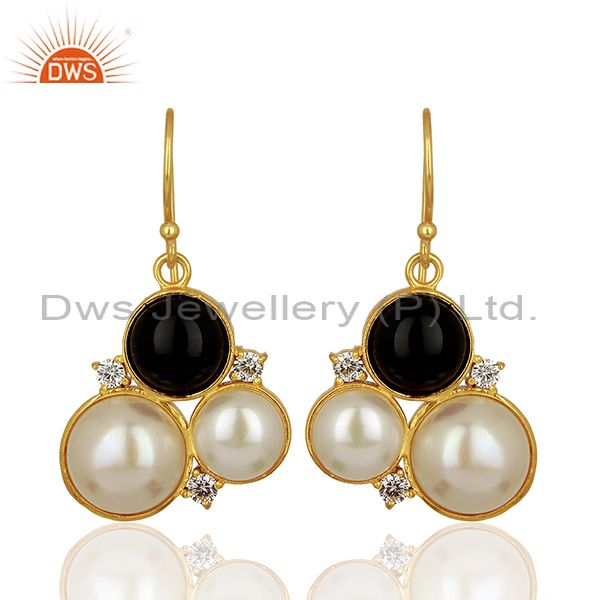 Natural Pearl and Black Onyx Gemstone Bras Earrings Jewelry Supplier