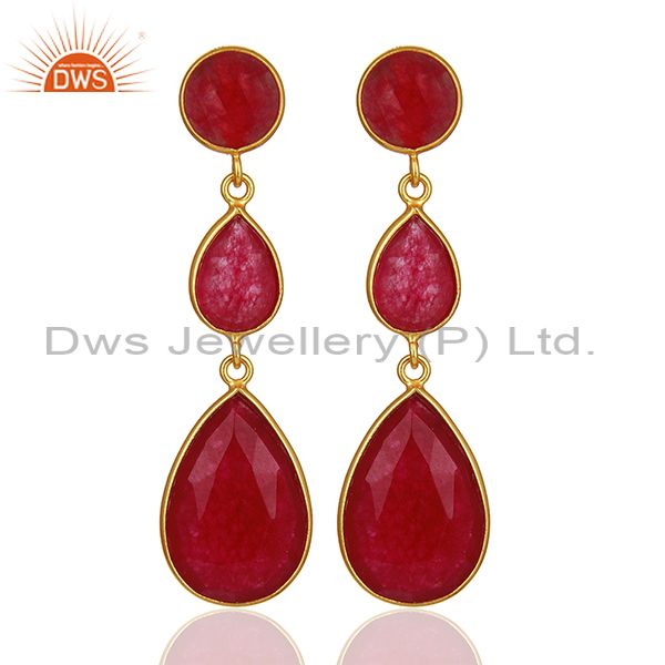 Red Aventurine Gemstone Gold Plated 925 Silver Dangle Earring Supplier