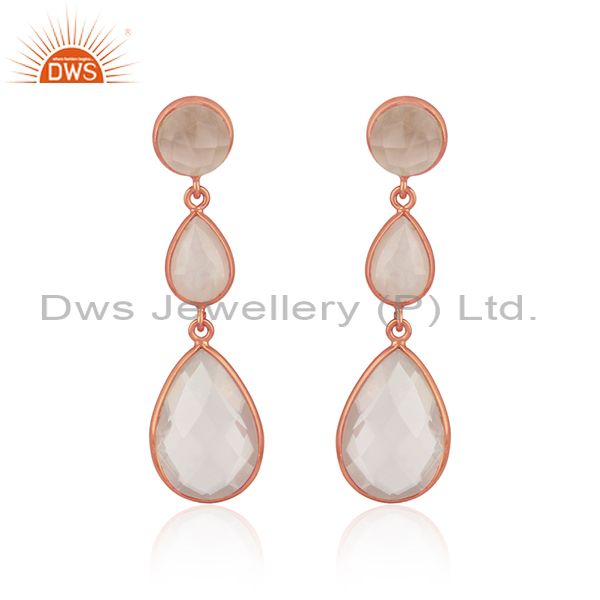 Double drop earring in rose gold on silver 925 with rose quartz