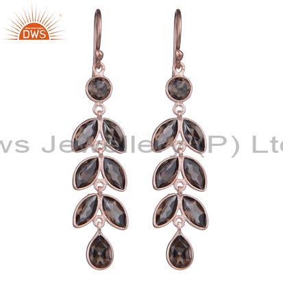 Handmade Sterling Silver Smoky Quartz Gemstone Leaf Design Dangle Earrings