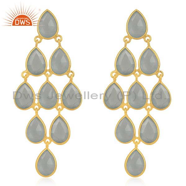Aqua Chalcedony Gemstone Gold Plated 925 Silver Earring Manufacturers