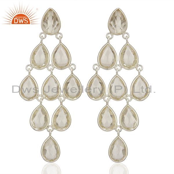 Clear Crystal Quartz Gemstone 925 Fine Silver Dangle Earrings Jewelry