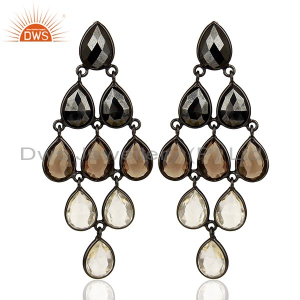 Multi Gemstone 925 Silver Black Rhodium Plated Girls Earrings Jewelry