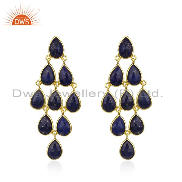 Lapis Lazuli Gemstone Gold Plated 925 Silver Earrings Manufacturer