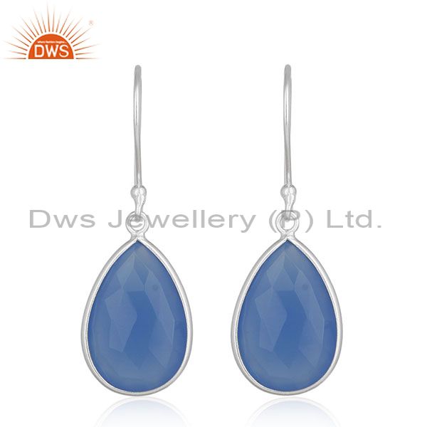 925 Silver Blue Gemstone Drop Earrings Silver Jewelry Manufacturer for Designers
