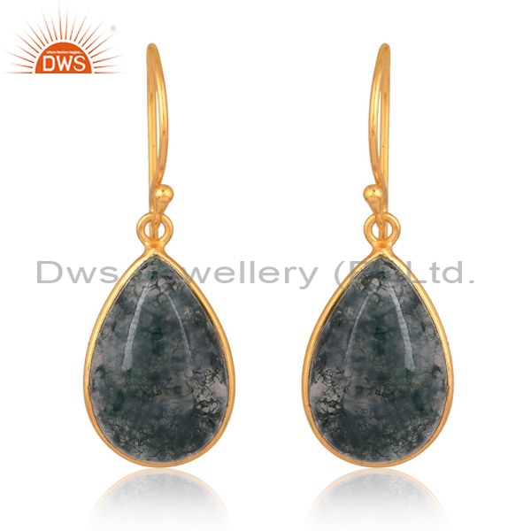 Sterling Silver Gold Drops With Moss Agate