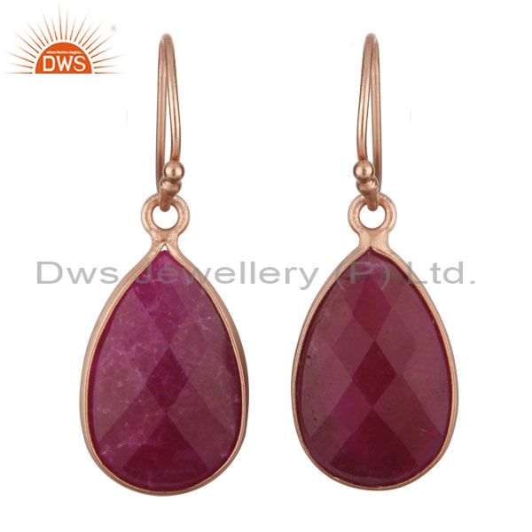 Tear Drop Dyed Ruby Set Rose Gold On Silver Classic Earrings