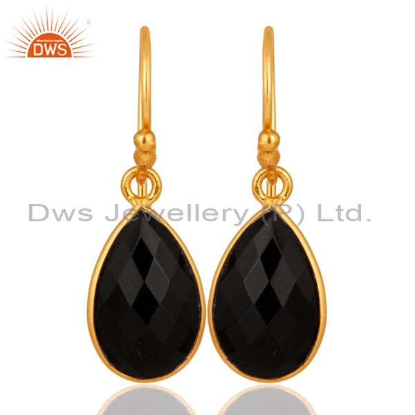 925 Sterling Silver Faceted Black Onyx Gemstone Pear-Shape Drop Earrings