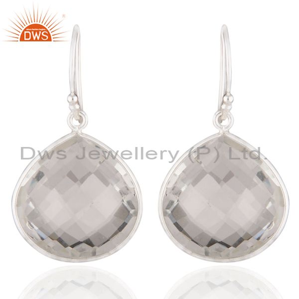 Handmade Sterling Silver Faceted Crystal Quartz Bezel Set Drop Earrings