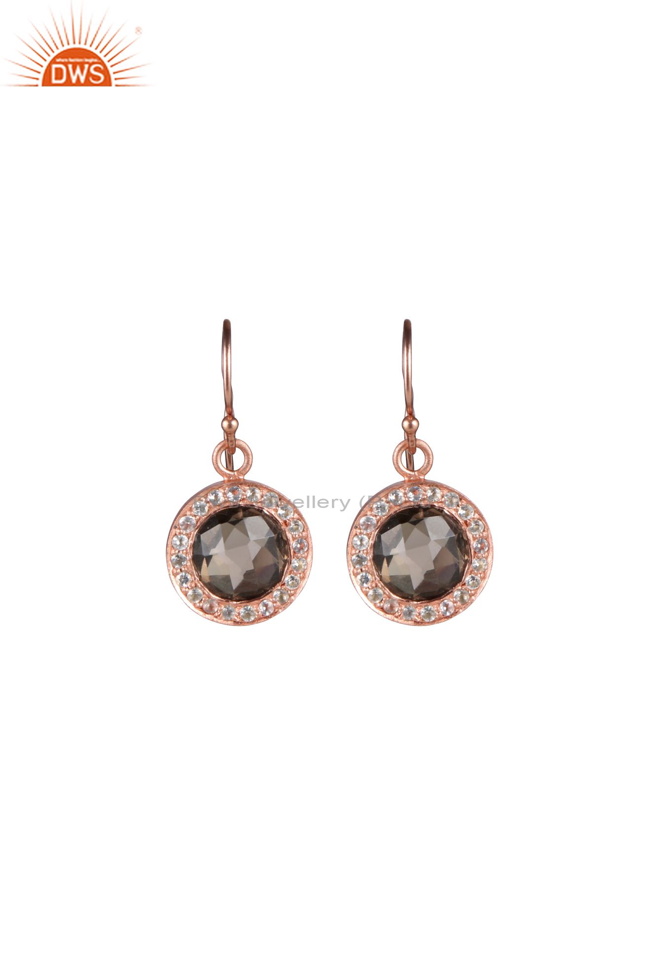18K Rose Gold Plated Sterling Silver Smoky Quartz And White Topaz Halo Earrings