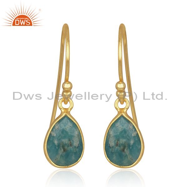 Amazonite Gemstone 925 Silver 14k Gold Plated Drop Earring Jewelry Wholesale