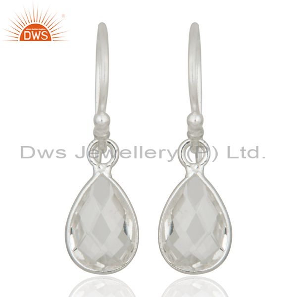 925 Sterling Silver Faceted Crystal Quartz Bezel Set Teardrop Earrings For Women