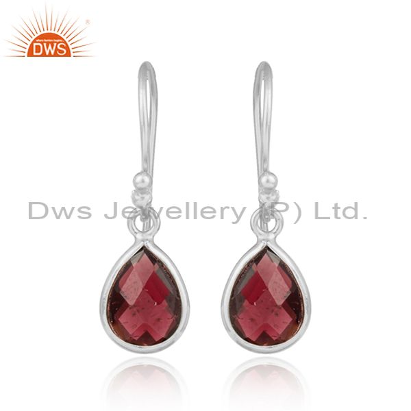 Handcrafted sterling silver drop dangle with garnet