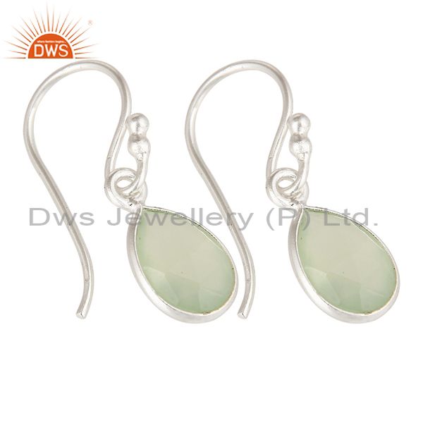 925 Sterling Silver Green Chalcedony Gemstone Bezel Set Earrings
