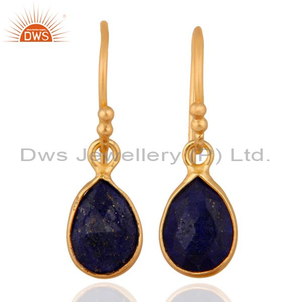 Natural Lapis Lazuli Gemstone 925 Sterling Silver Earrings With 24k Gold Plated
