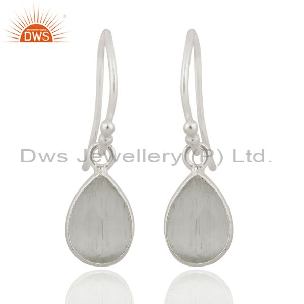 925 Sterling Silver Faceted White Moonstone Bezel Set Teardrop Earrings