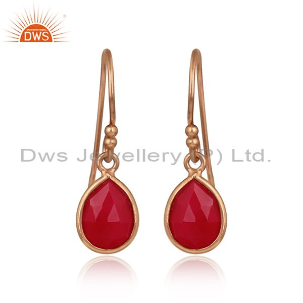 Rose gold plated 925 silver pink chalcedony gemstone earring
